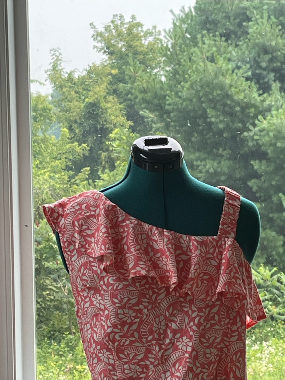 Asymmetric Ruffle Crop Top in Coral Floral